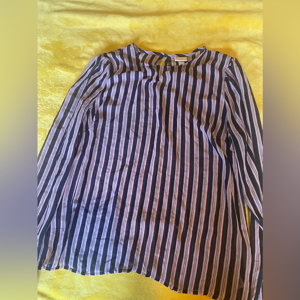 Beautiful shear blue &pink long sleeve striped blouse sz large - Picture 3 of 9